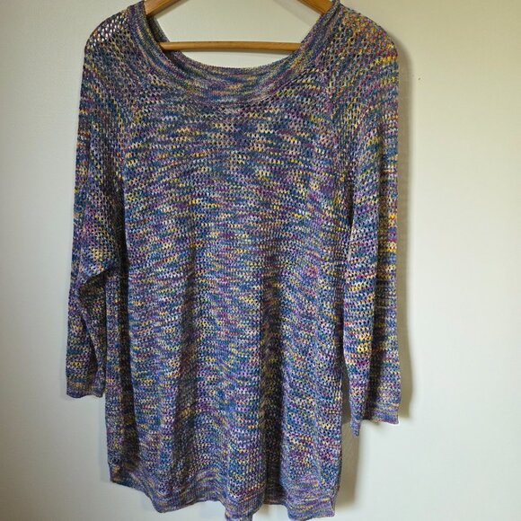EUC LIKE NEW CJ BANKS SPACE DYE KNIT MULTICOLOR BOAT NECK TUNIC SIZE 1X - Picture 1 of 16